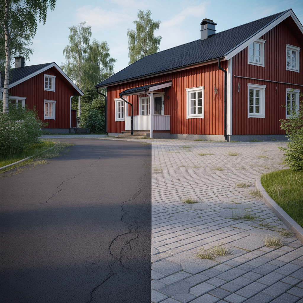 uppfart i asfalt eller marksten jamforelse av kostnad och un