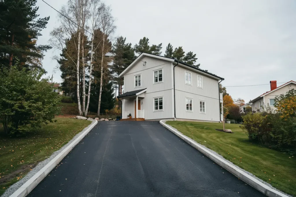 justering och asfaltering av brant uppfart i bollmora tyres