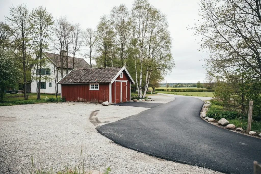 planera asfalterad vagnslider vid stall p grusplan